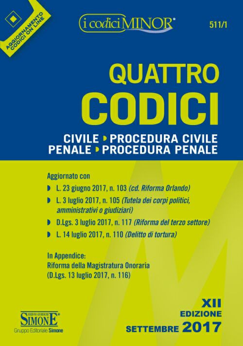 Quattro codici: Civile-Procedura civile-Penale-Procedura penale