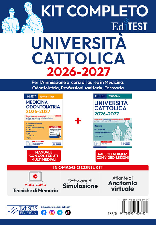 Kit completo EdiTEST. Università Cattolica. Medicina, odontoiatria, professioni sanitarie
