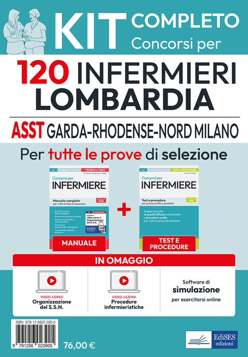 Kit 120 Infermieri Lombardia: ASST Garda, ASST Rhodense, ASST Nord Milano. Manuale, test, video lezioni di procedure infermieristiche