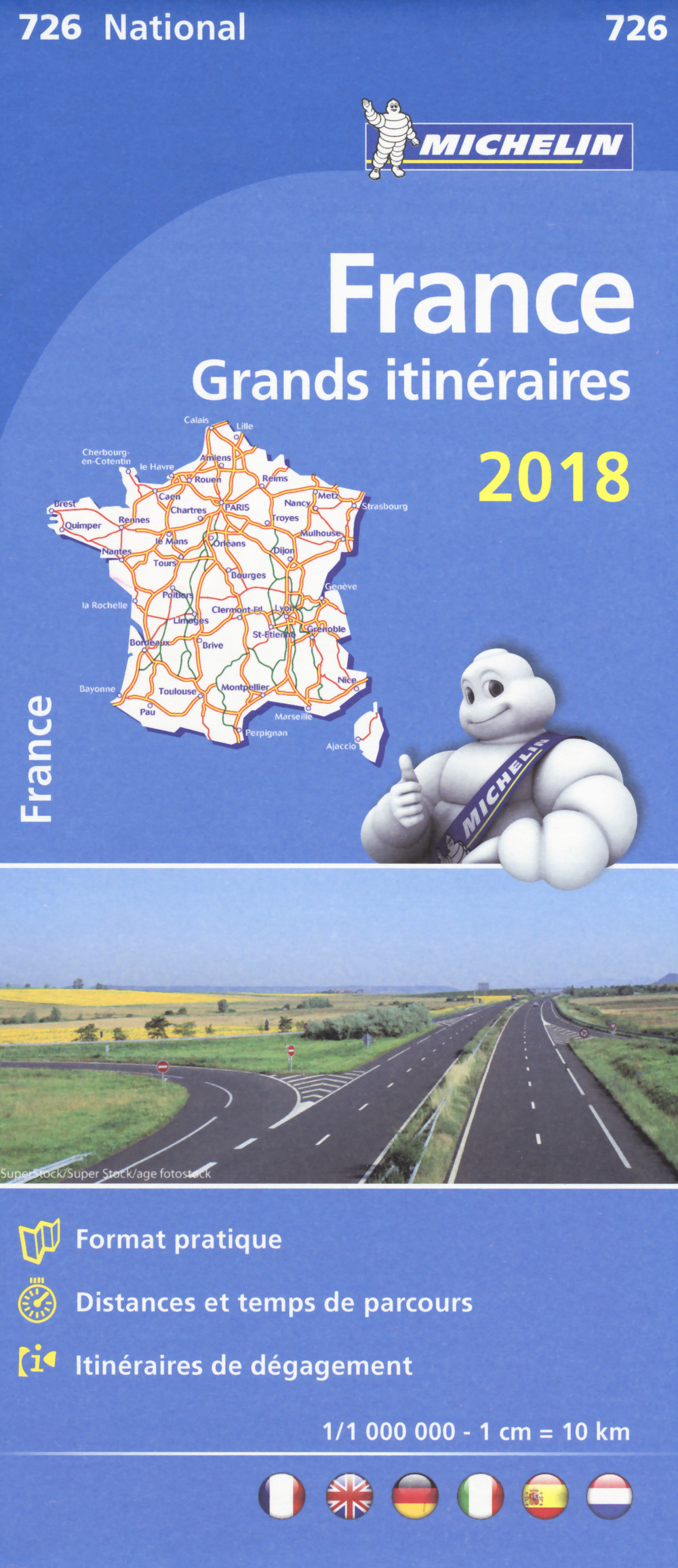 France. Route planning. Grands itinéraires 2018 1:1.000.000
