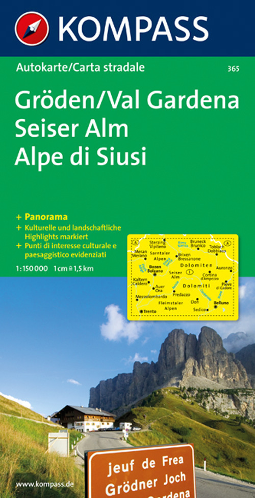 Carta stradale e panoramica n. 365. Val Gardena, Alpe di Siusi 1:150.000