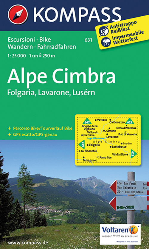 Carta escursionistica n. 631. Alpe Cimbra. Folgaria, Lavarone, Lusérn 1:25.000