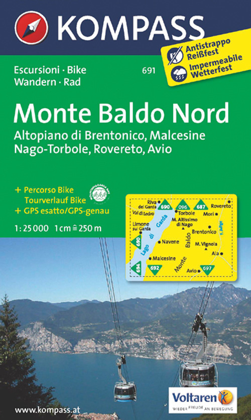 Carta escursionistica n. 691. Monte Baldo Nord, Altopiano di Brentonico, Malcesine, Nago-Torbole, Rovereto, Avio 1:25.000