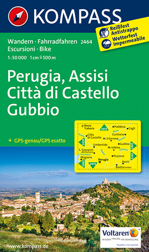 Carta escursionistica n. 2464. Perugia, Assisi, Città di Castello, Gubbio 1:50.000