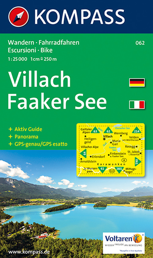 Carta escursionistica n. 062. Villach, Faaker See 1:25.000. Con carta panoramica. Ediz. bilingue