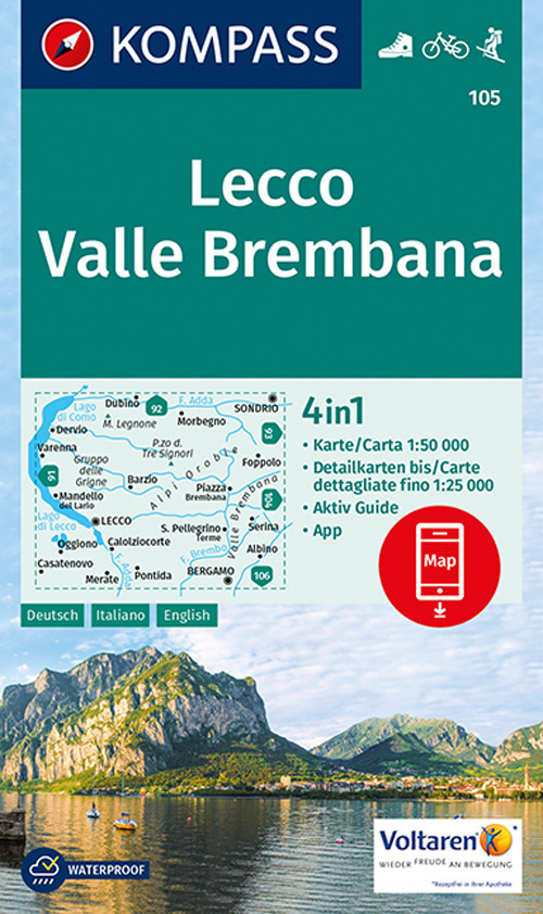 Carta escursionistica n. 105. Lecco, Valle Brembana 1:50.000. Ediz. italiana, tedesca e inglese