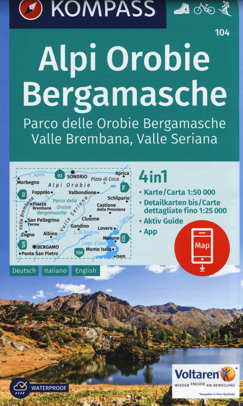 Carta escursionistica n. 104. Alpi Orobie bergamasche. Parco delle Orobie bergamasche, valle Brembana, valle Seriana 1:50.000. Ediz. multilingue