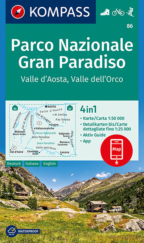 Carta escursionistica n. 86. Parco Nazionale Gran Paradiso. Valle d'Aosta, Valle dell'Orco 1:50.000. Ediz. multilingue