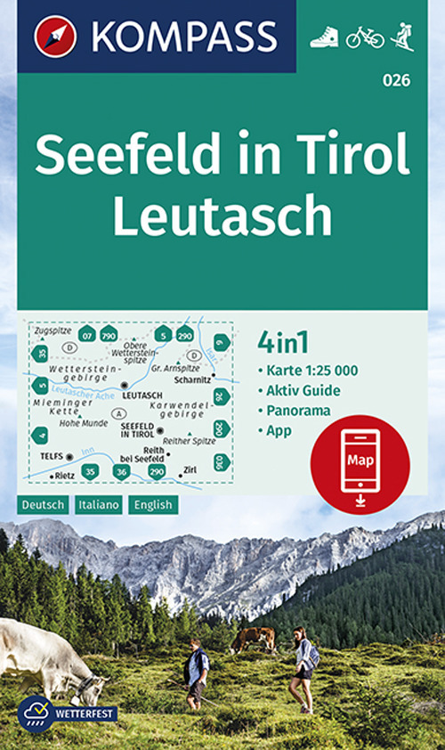 Carta escursionistica n. 026. Seefeld in Tirol, Leutasch 1:25.000. Ediz. tedesca, italiana e inglese