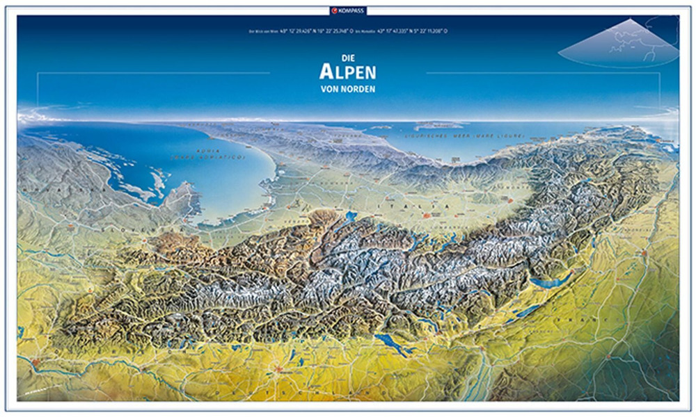 Cartina n. 376. Le Alpi dal Nord. Ediz. multilingue