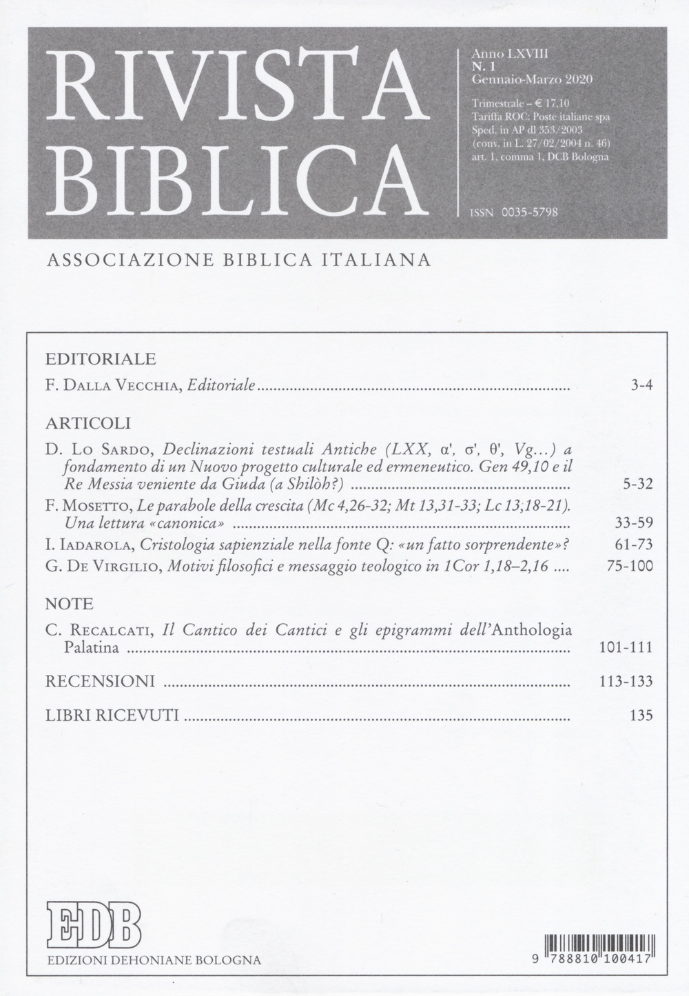 Rivista biblica (2020). Vol. 1