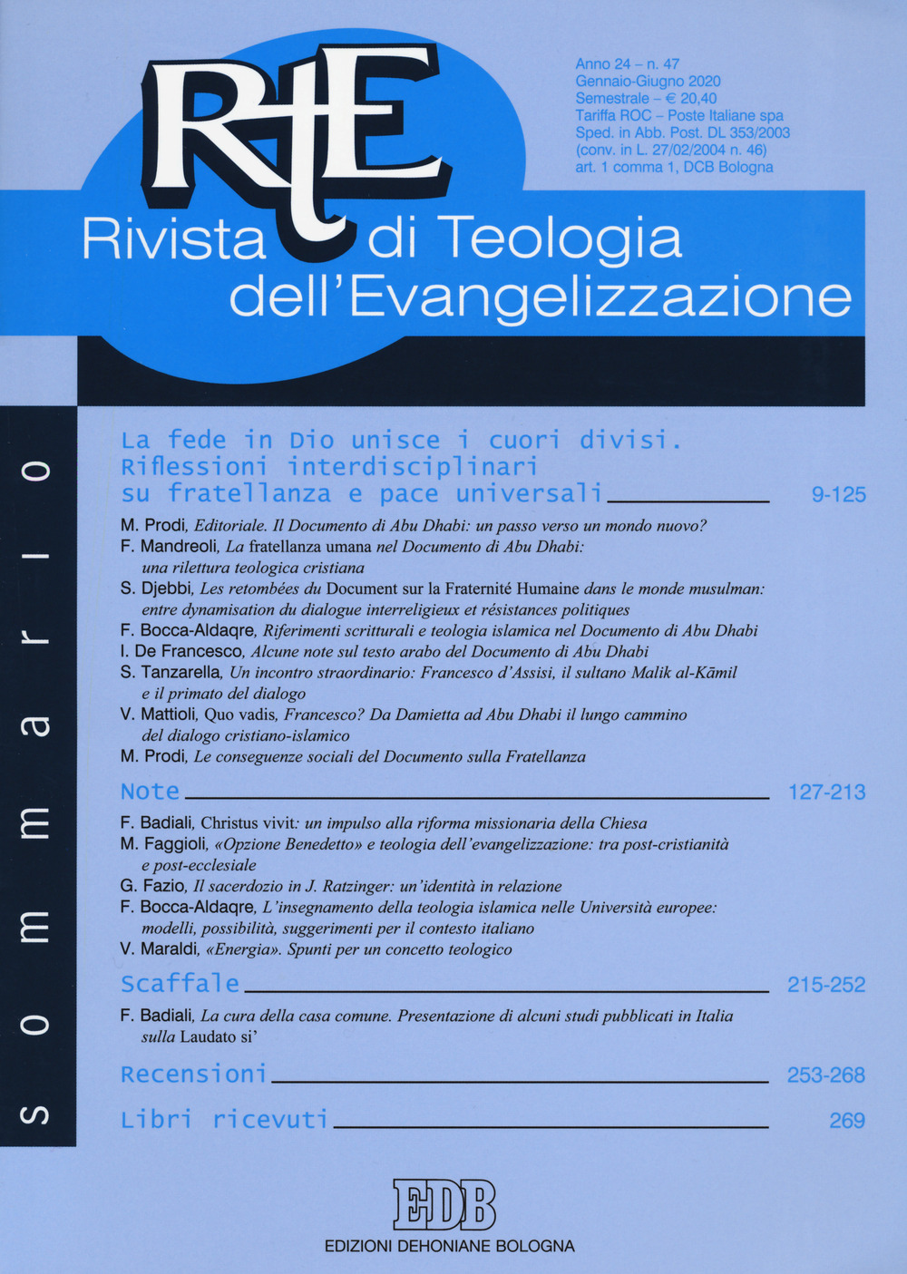 RTE Rivista di teologia dell'evangelizzazione (2020). Vol. 47