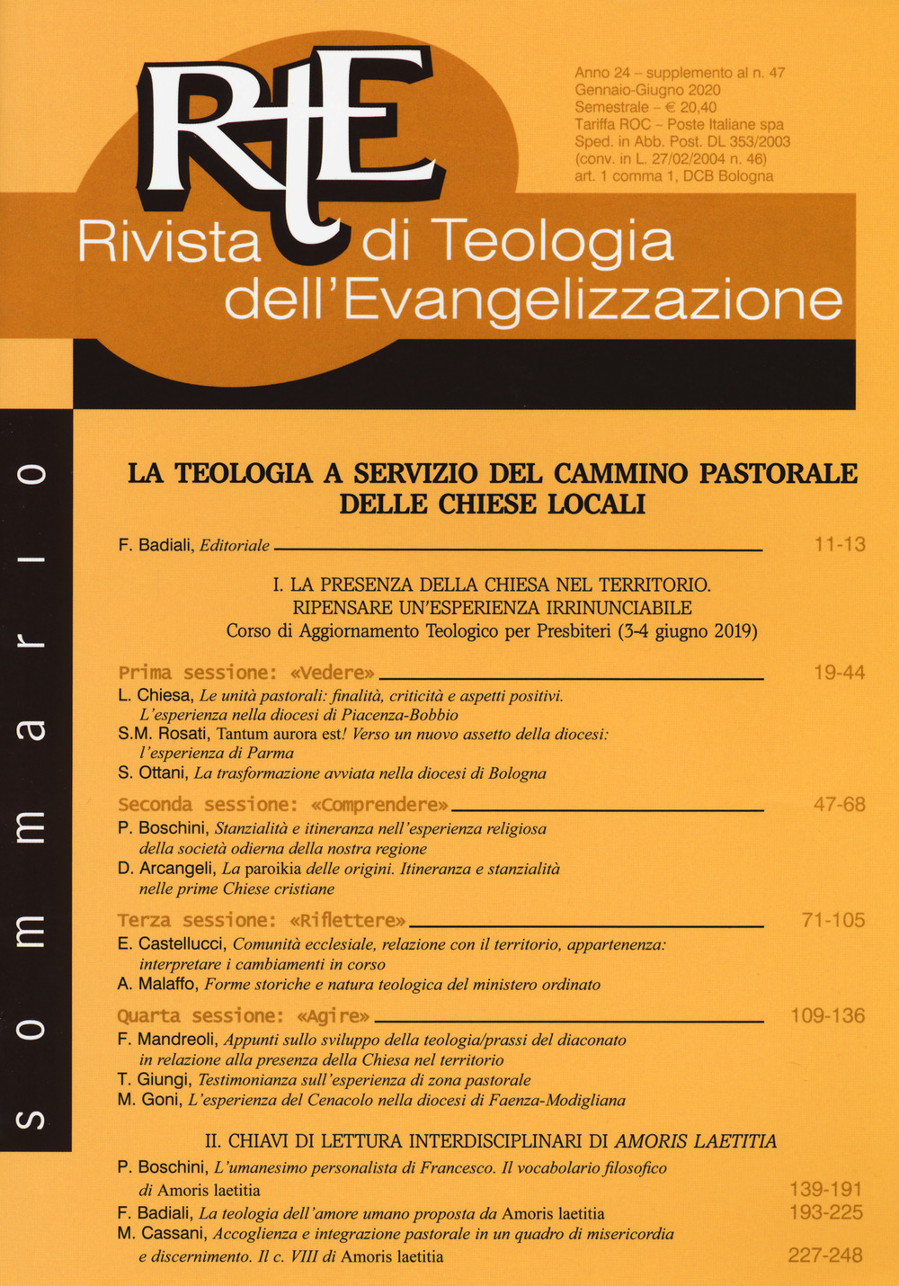 RTE Rivista di teologia dell'evangelizzazione. Supplemento (2020). Vol. 47
