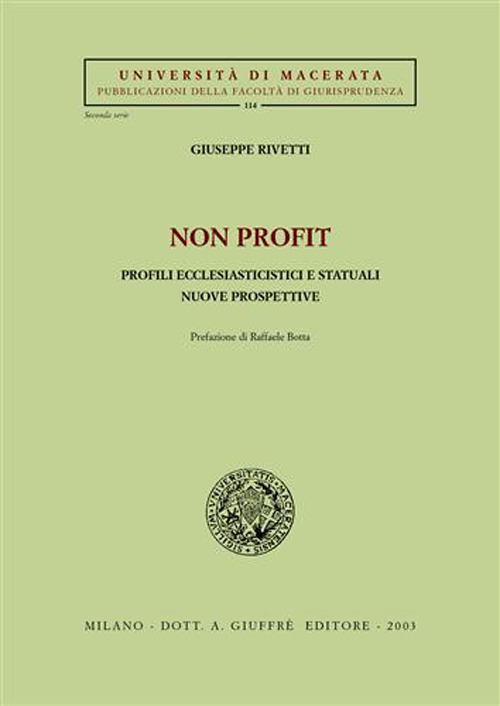 Non profit. Profili ecclesiasticistici e statuali. Nuove prospettive