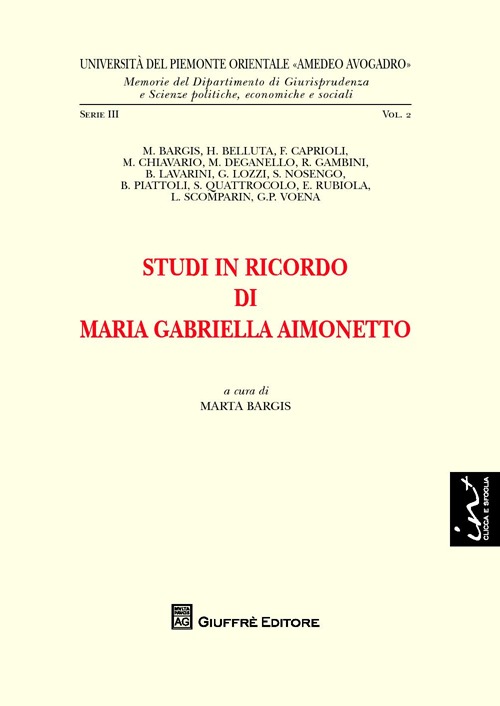 Studi in ricordo di Maria Gabriella Aimonetto