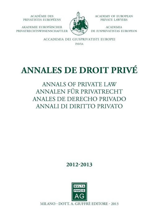 Annales de droit privé-Annali di diritto privato 2012-2013. Ediz. bilingue
