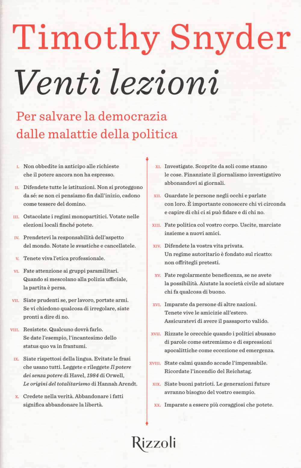 Venti lezioni. Per salvare la democrazia dalle malattie della politica