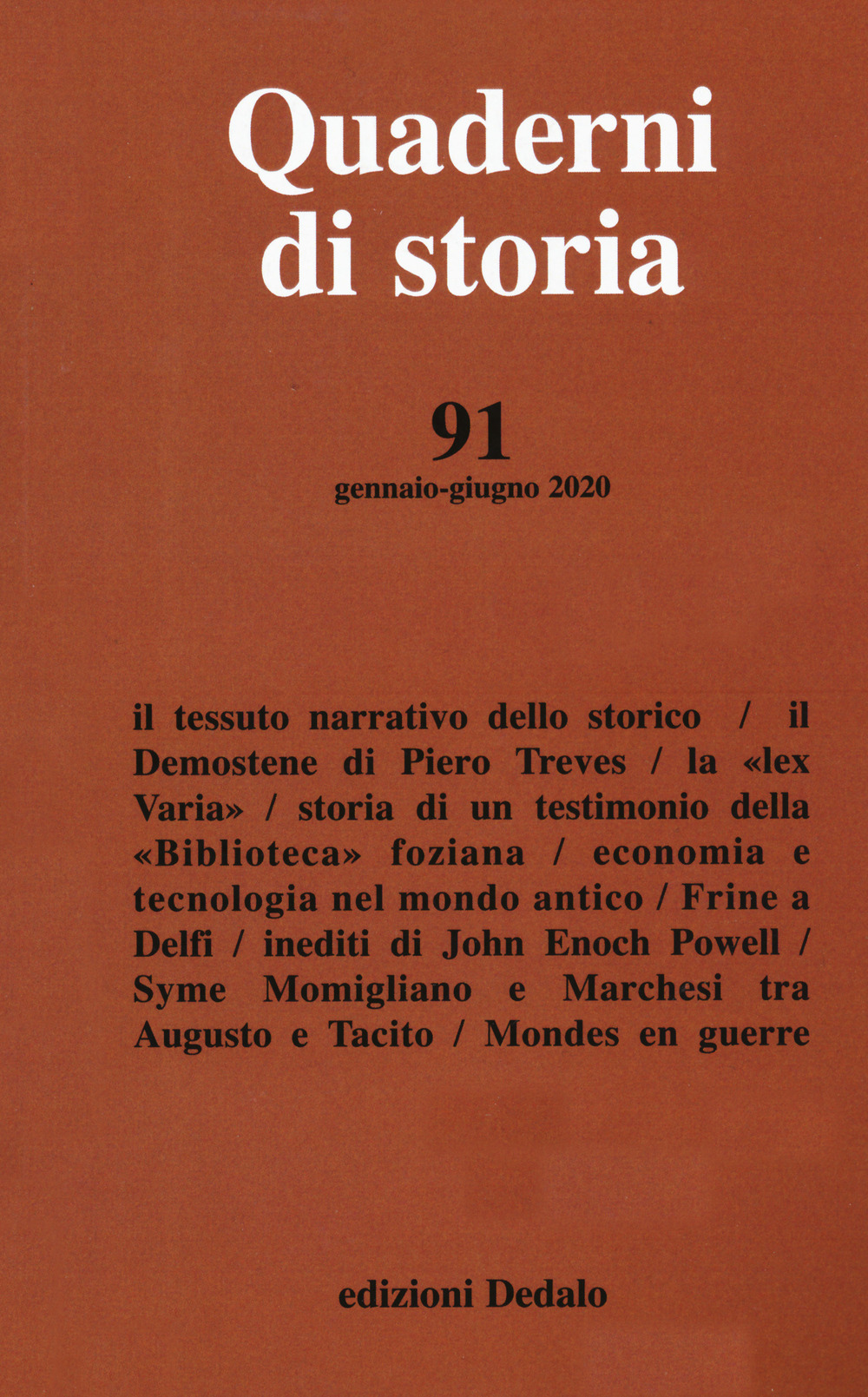 Quaderni di storia (2020). Vol. 91: Gennaio-giugno 2020