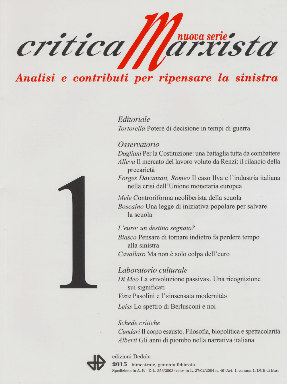 Critica marxista (2015). Vol. 1