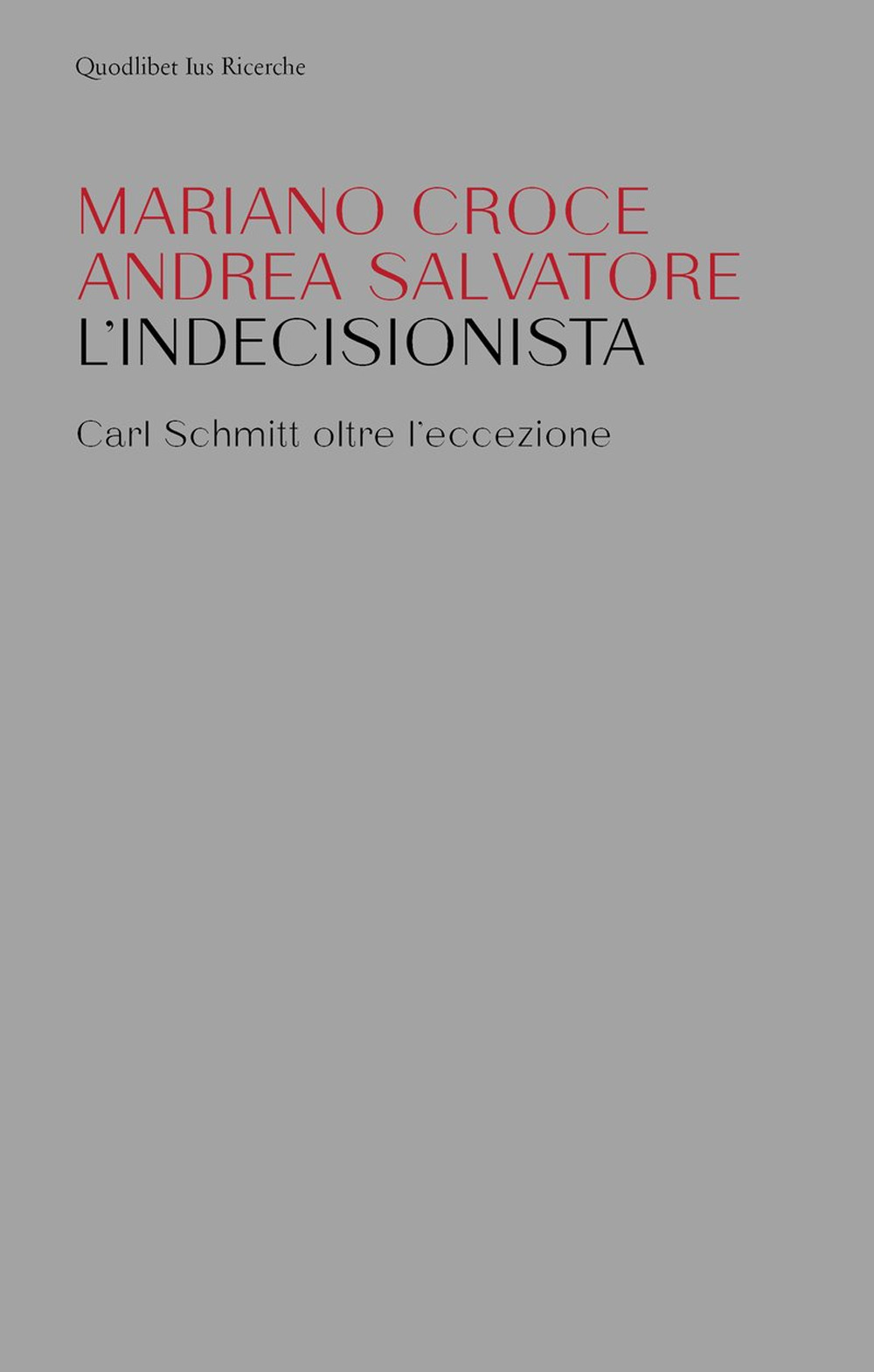 INDECISIONISTA. SCHMITT E L'ORDINE DELLA CONCRETEZZA. L'ISTITUZIONALISMO POLITICO DI CARL SCHMITT (L') - 9788822905260