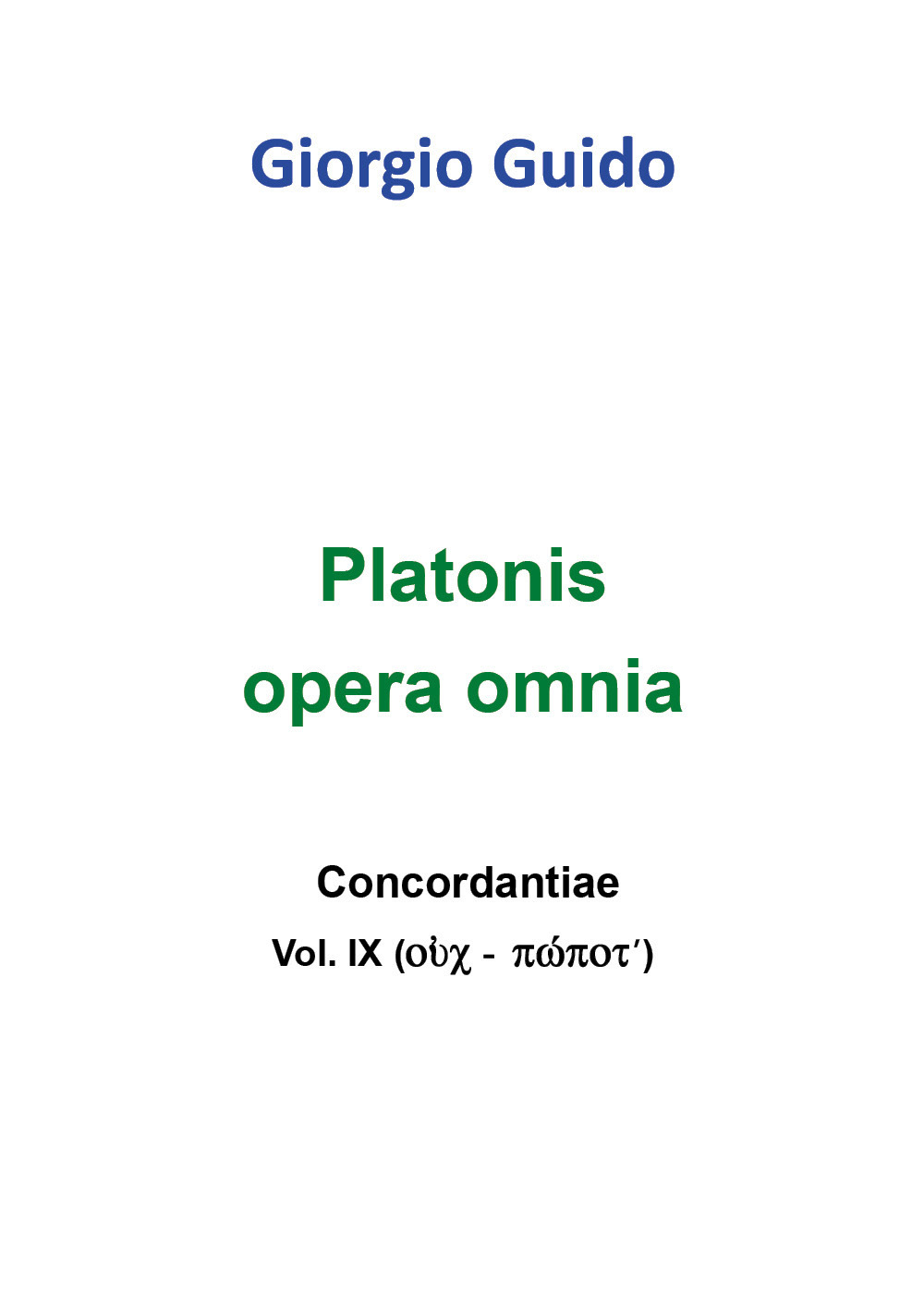 Platonis opera omnia. Concordantiae. Vol. 9