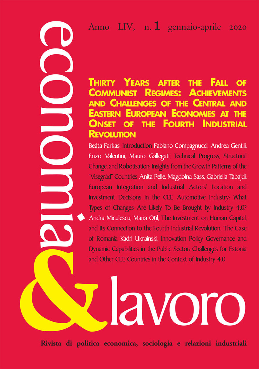 Economia & lavoro (2020). Vol. 1: Gennaio-aprile