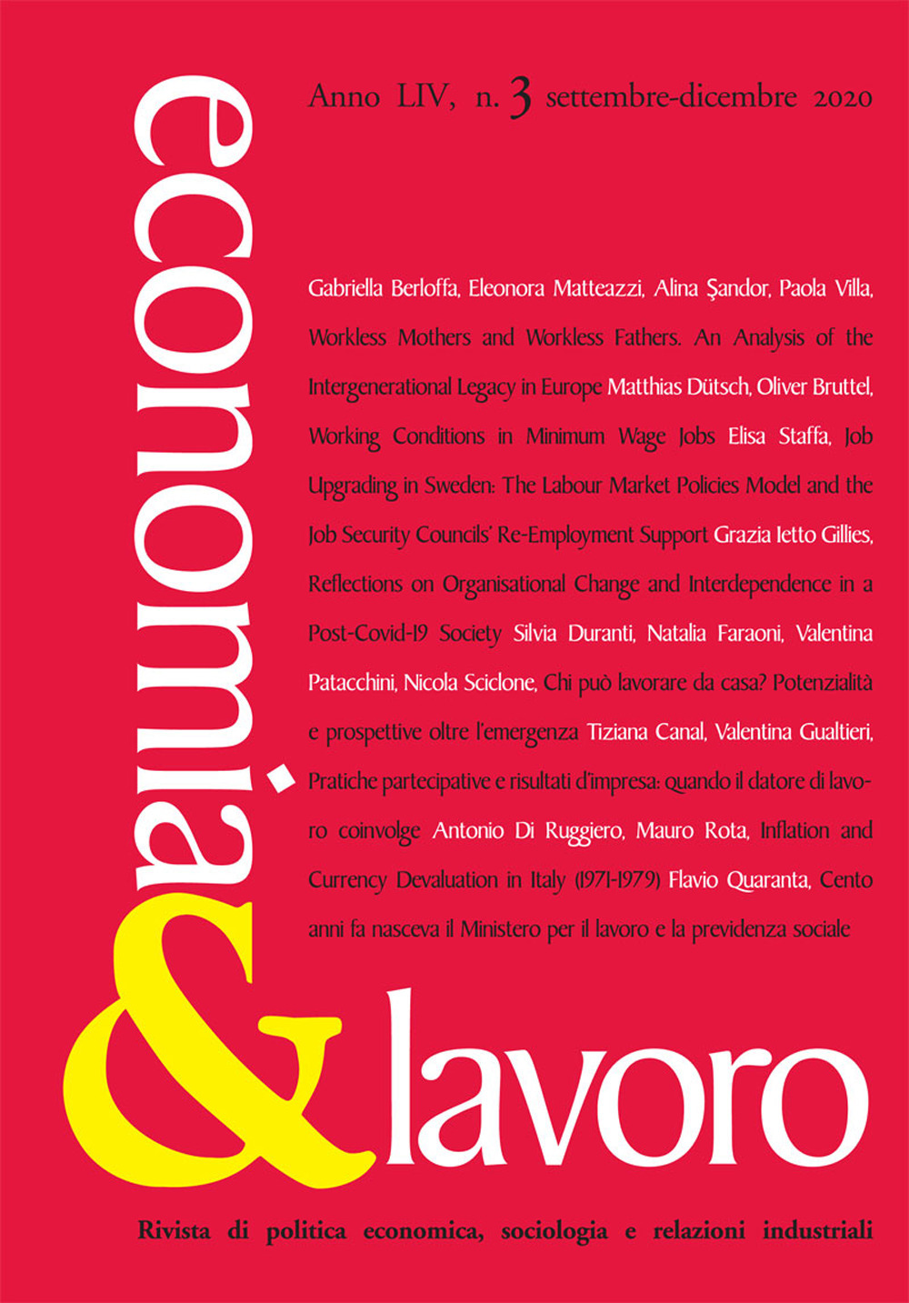 Economia & lavoro (2020). Vol. 3