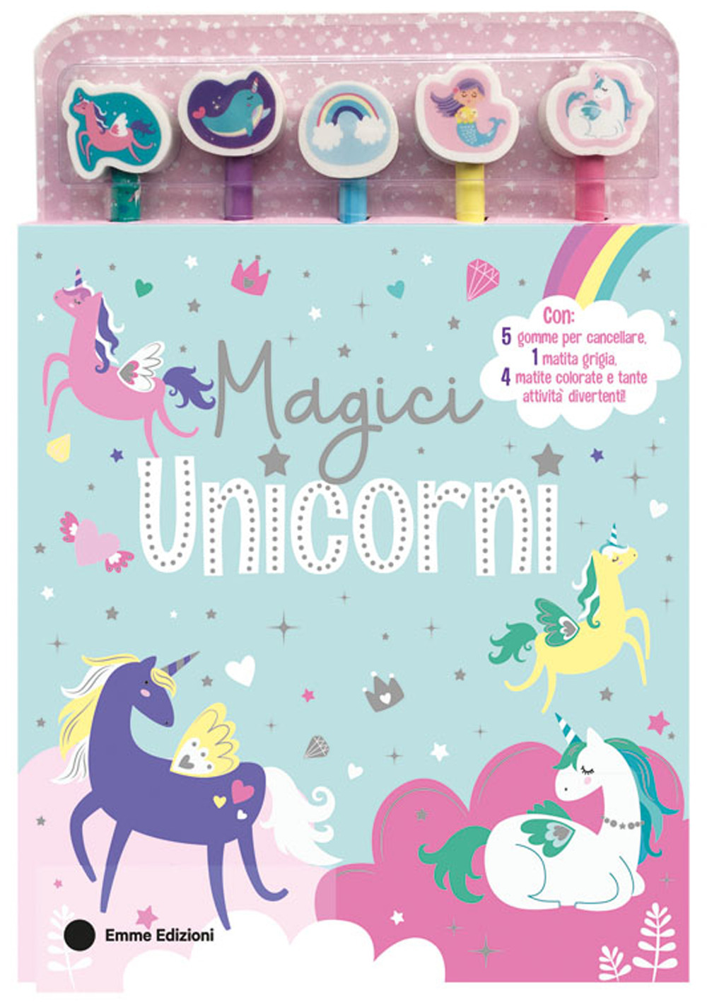 Magici unicorni. Ediz. illustrata. Con 5 gomme. Con 5 matite colorate