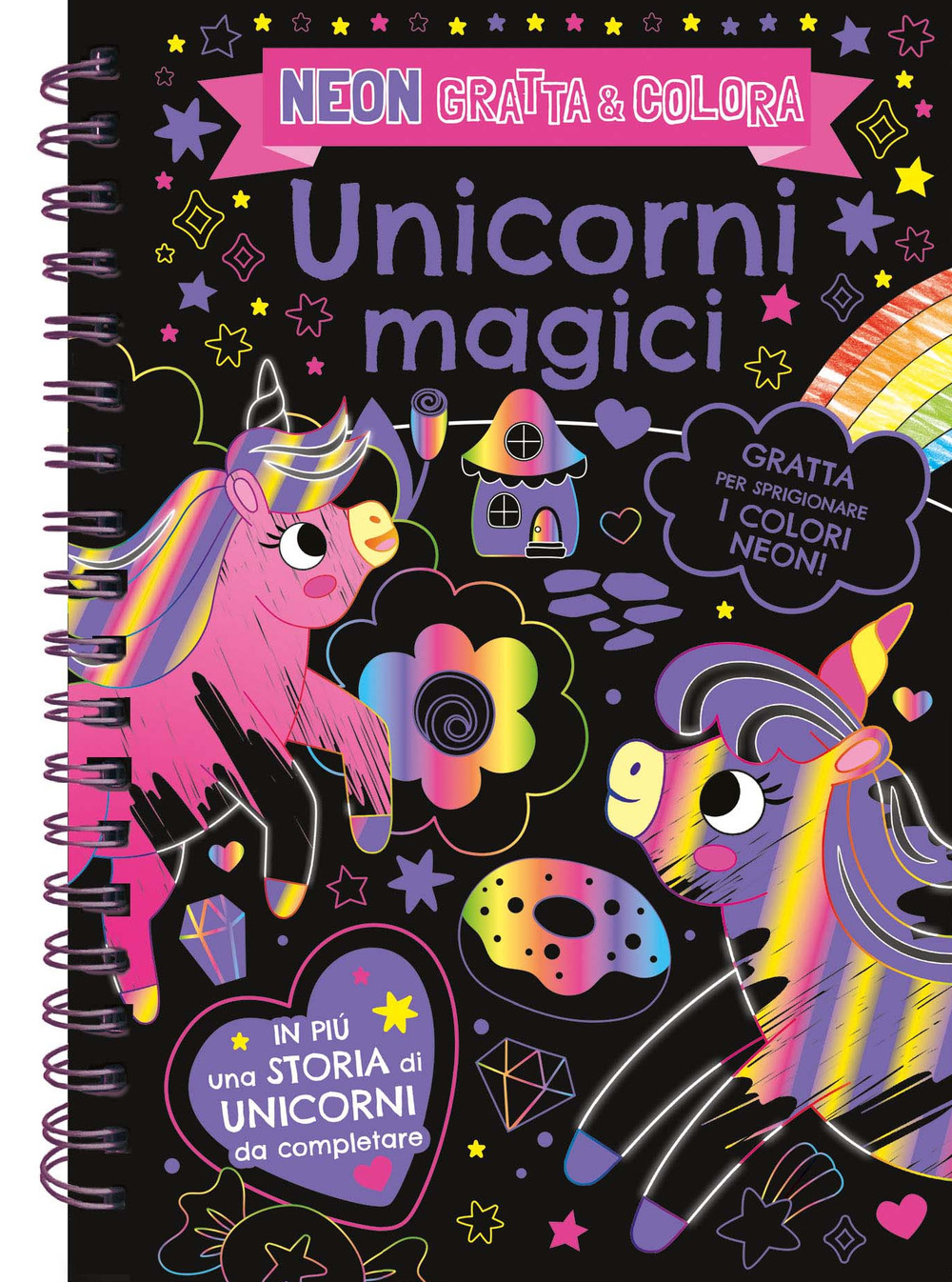 Unicorni magici. Neon gratta e colora. Ediz. a colori. Ediz. a spirale. Con matita di legno