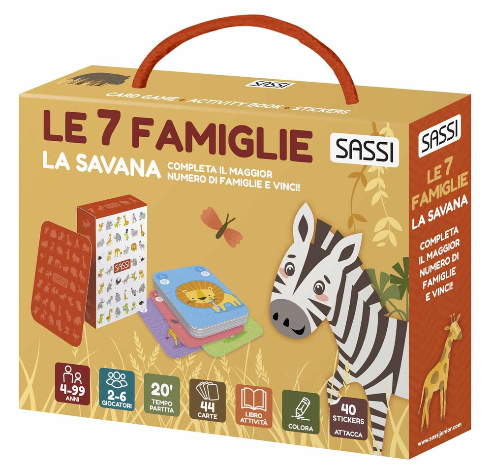 La savana. Le 7 famiglie. Valigetta con carte e stickers - Valentina Bonaguro - Libro - Sassi