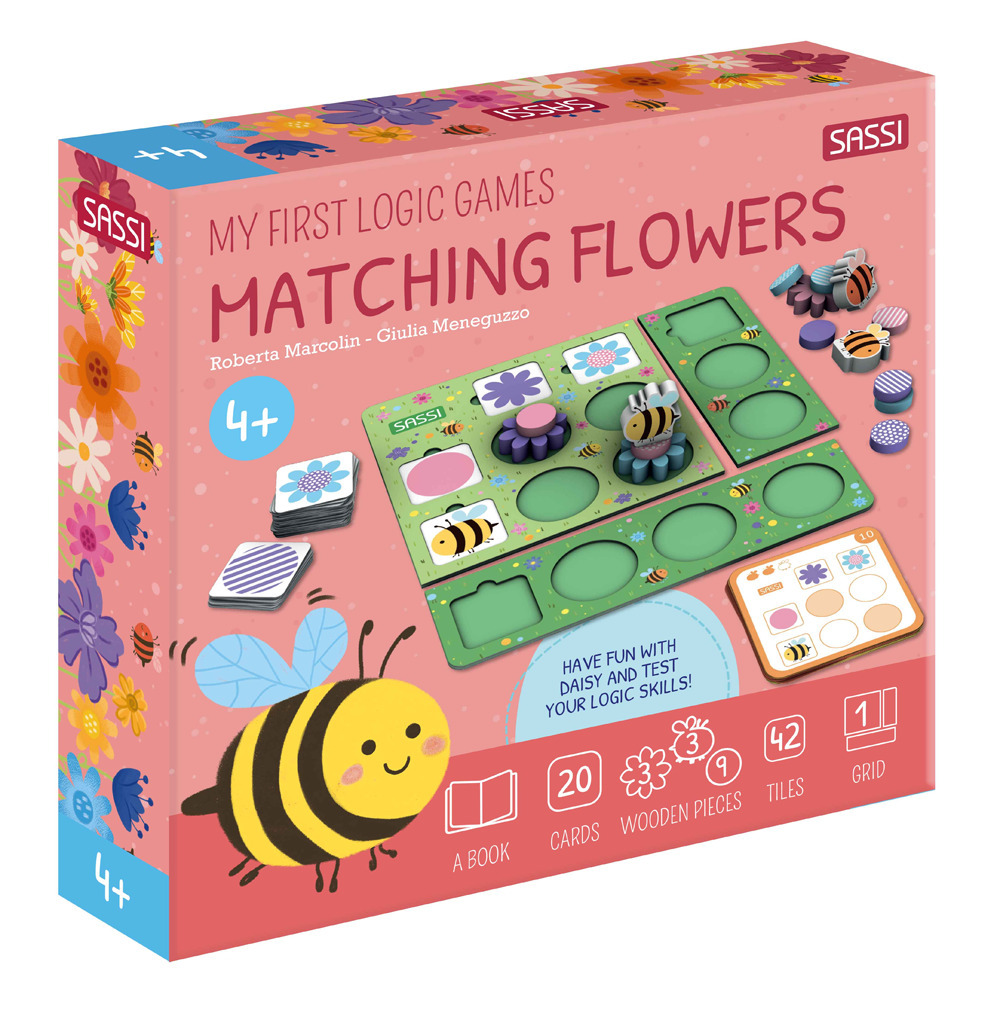 Matching flowers. My first logic games. Ediz. a colori. Con griglia espandibile. Con 15 pezzi di legno. Con 42 tessere. Con 20 Carte