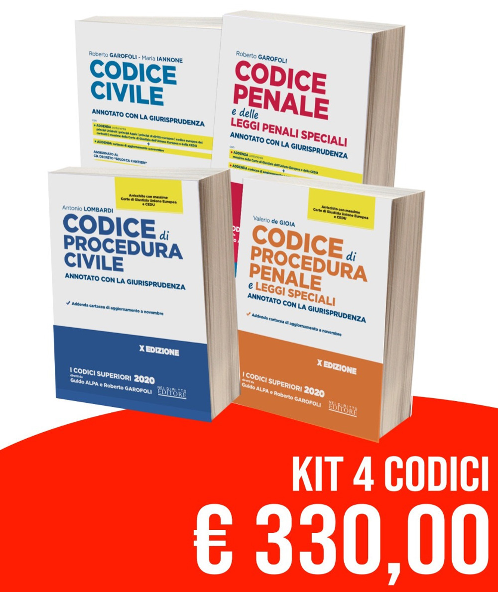 Kit Codici Esame Avvocato 2020: Codice civile-Codice penale e delle leggi penali speciali-Codice di procedura civile-Codice di procedura penale e leggi speciali. Annotati con la giurisprudenza. Nuova ediz.