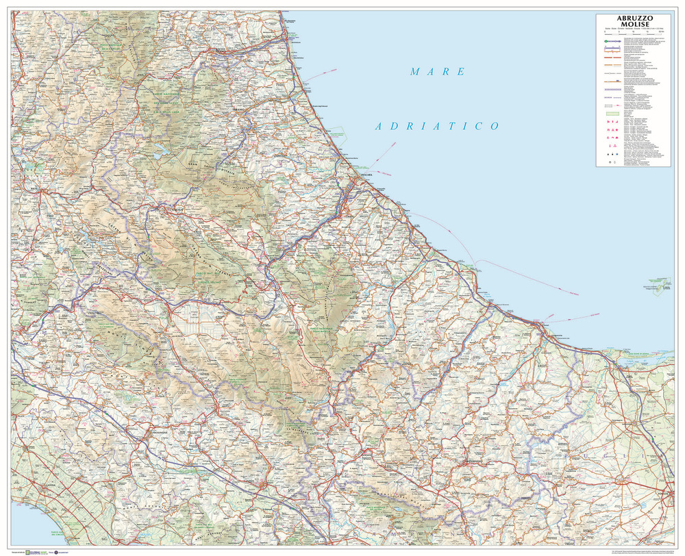 Abruzzo-Molise. Scala 1:250.000 (carta murale stradale regionale in carta cm 96x78)