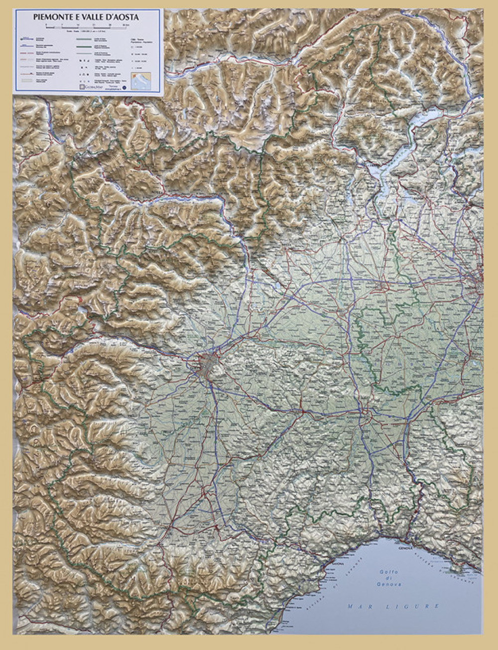 Piemonte e Valle d'Aosta 1:350.000 (carta in rilievo con cornice)