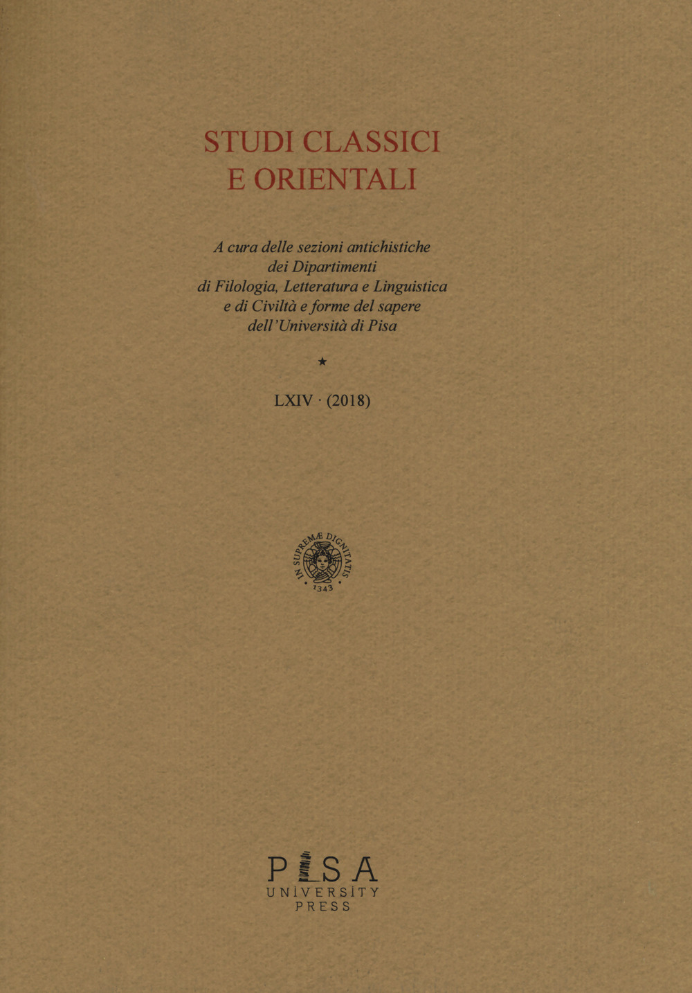 Studi classici orientali (2018). Vol. 64