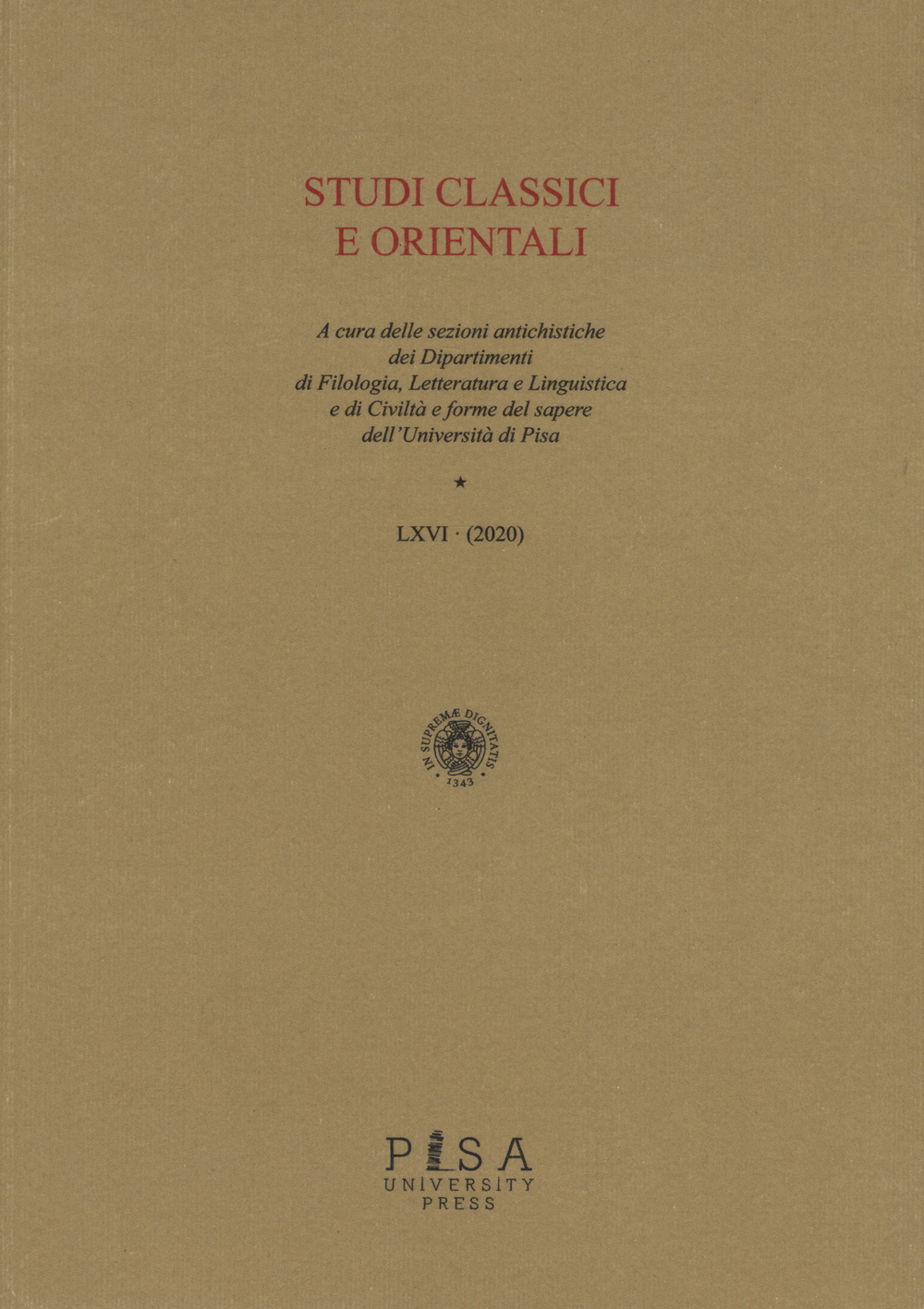 Studi classici orientali (2020). Vol. 66