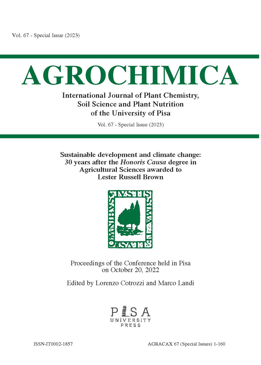 Agrochimica (2022). Vol. 67: Special issue