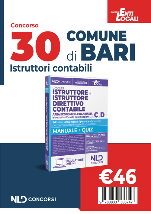 Comune di Bari: Concorso per 30 posti istruttore e istruttore direttivo contabile area economico-finanziaria negli enti locali Cat. C E D