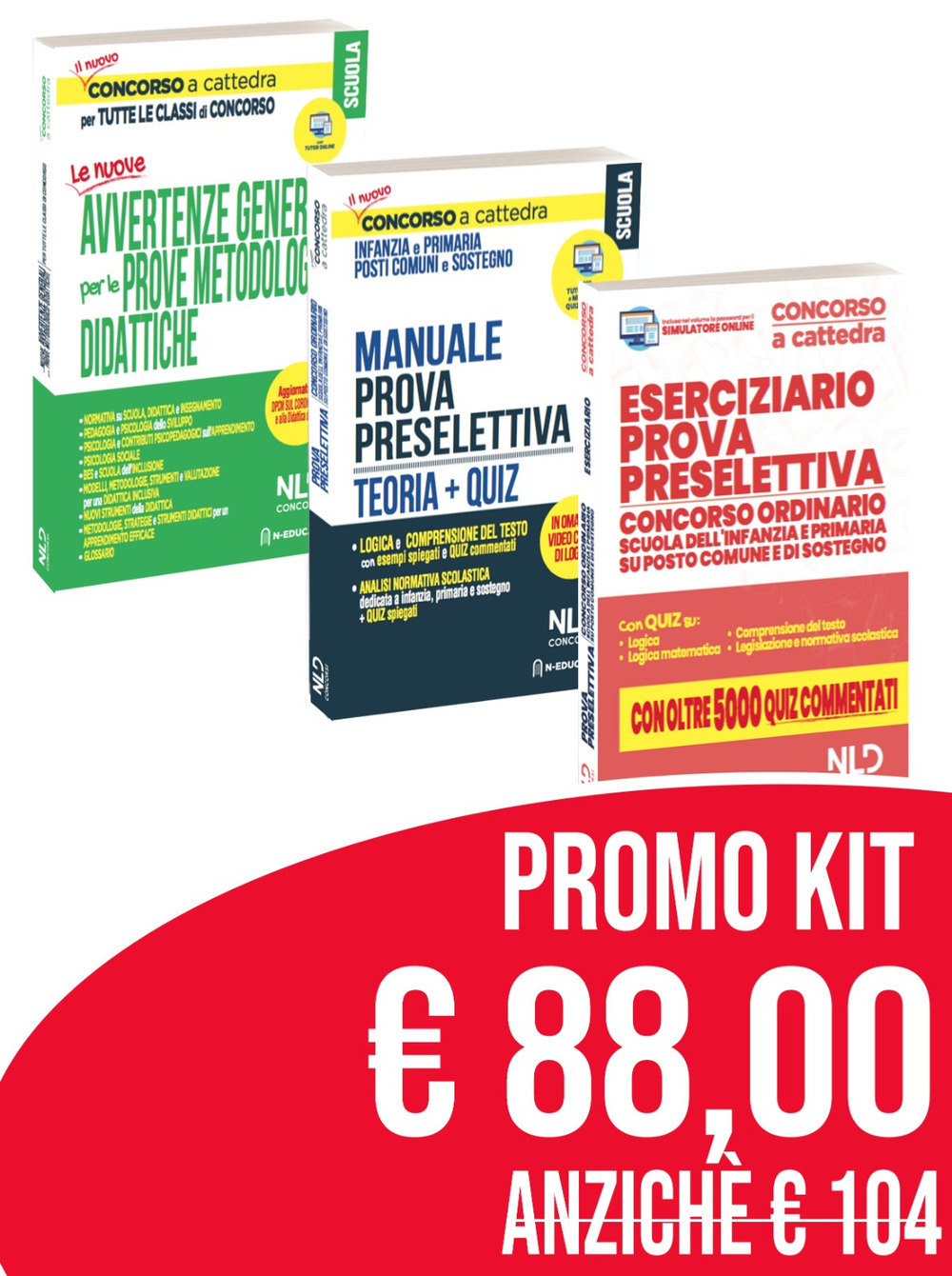 Concorso Scuola 2020 kit: Le avvertenze generali per tutte le classi di concorso-Concorso ordinario scuola secondaria di I e II grado su posto comune e di sostegno. Manuale prova preselettiva. Teoria + quiz-Eserciziario prova preselettiva. Concorso ordina