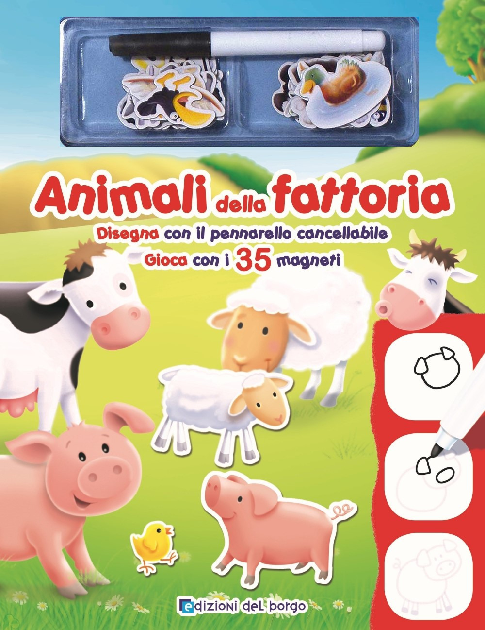 Animali della fattoria. Disegna con il pennarello cancellabile. Gioca con i 35 magneti. Con 35 magneti e 1 pennarello cancellabile