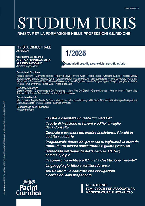 Studium iuris. Rivista per la formazione delle professioni giuridiche (2025). Vol. 1
