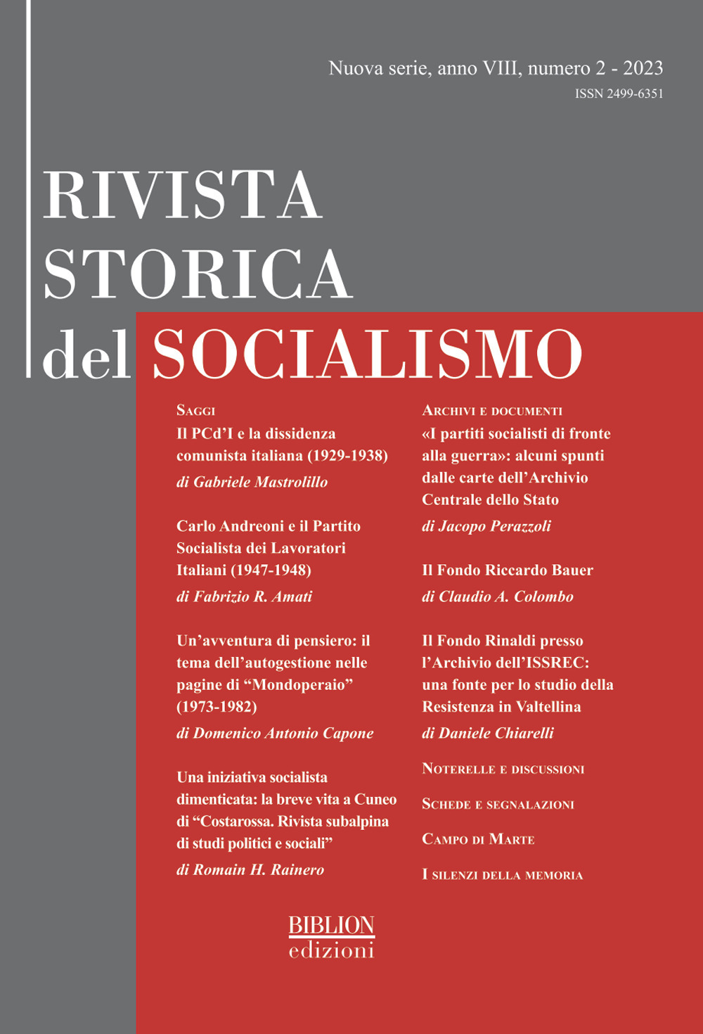 Rivista storica del socialismo (2023). Vol. 2