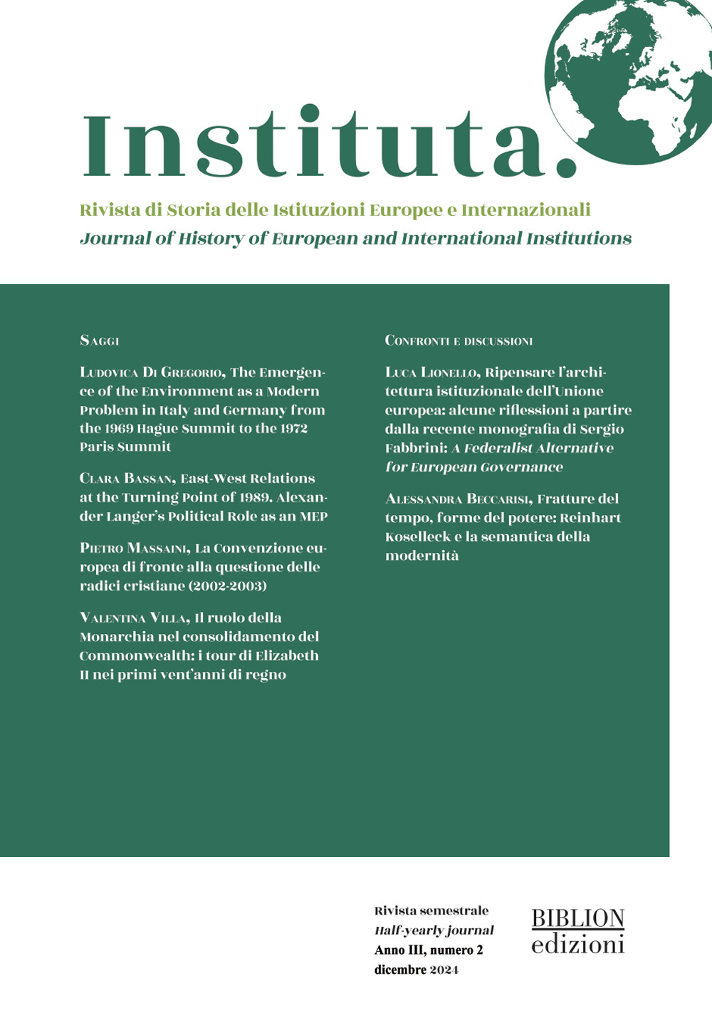 Instituta. Rivista di Storia delle istituzioni europee e internazionali (2024). Ediz. bilingue. Vol. 2