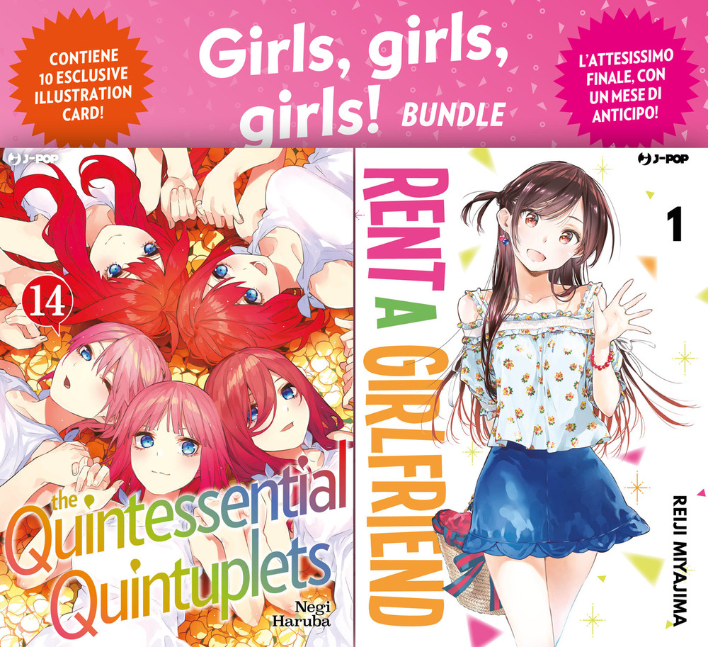 Girls girls girls! bundle: Rent a girlfriend vol. 1-The quintessential quintuplets vol. 14. Con 10 Carte