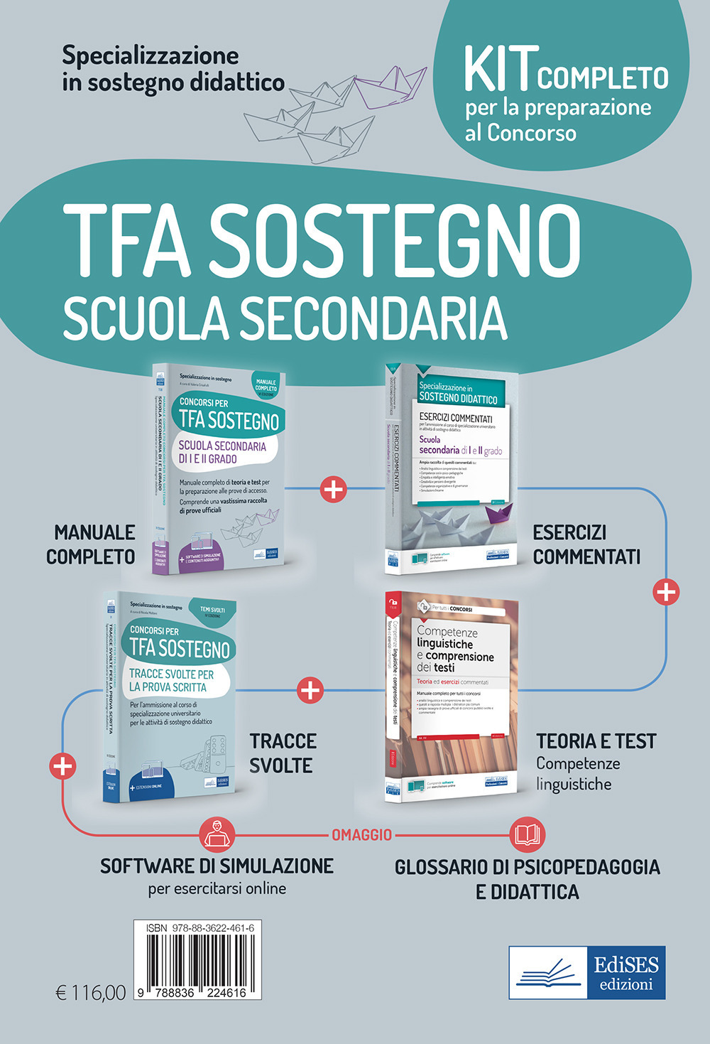 Kit completo concorso Specializzazione in sostegno didattico. TFA scuola secondaria. Eserciziari + Manuale + Tracce svolte + Software + Glossario. Con espansione online. Con software di simulazione