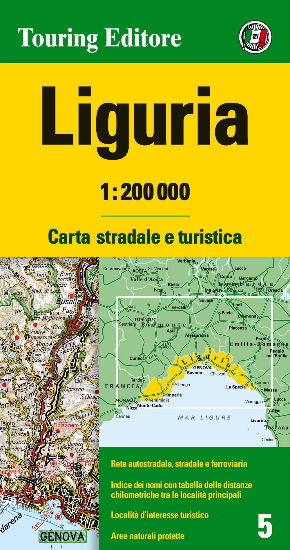 Liguria 1:200.000. Carta stradale e turistica. Ediz. multilingue