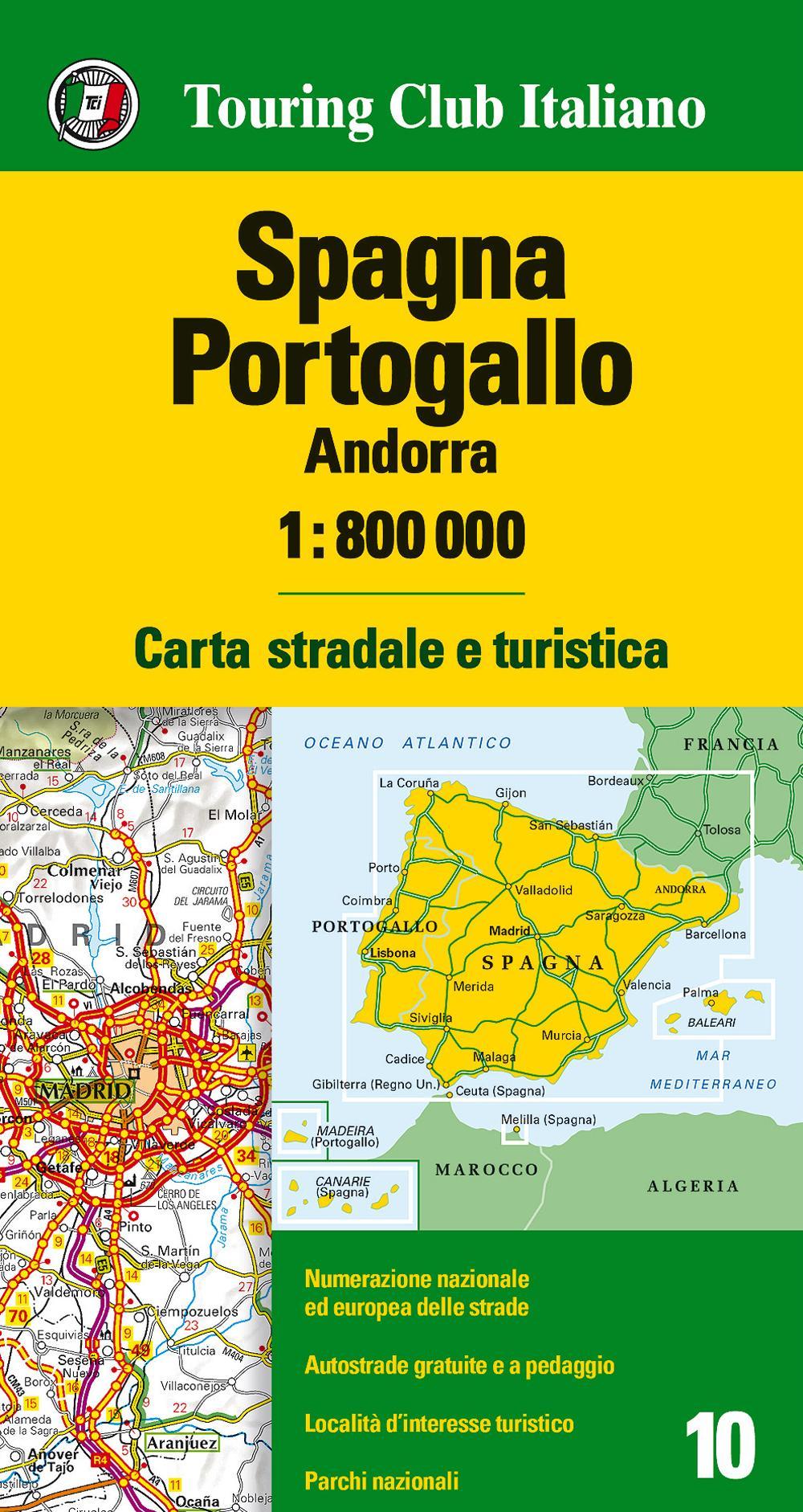 Spagna, Portogallo, Andorra 1:800.000. Carta stradale e turistica. Ediz. multilingue
