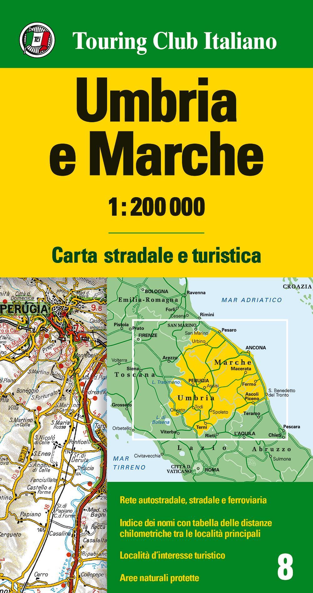 Umbria e Marche 1:200.000. Carta stradale e turistica. Ediz. multilingue