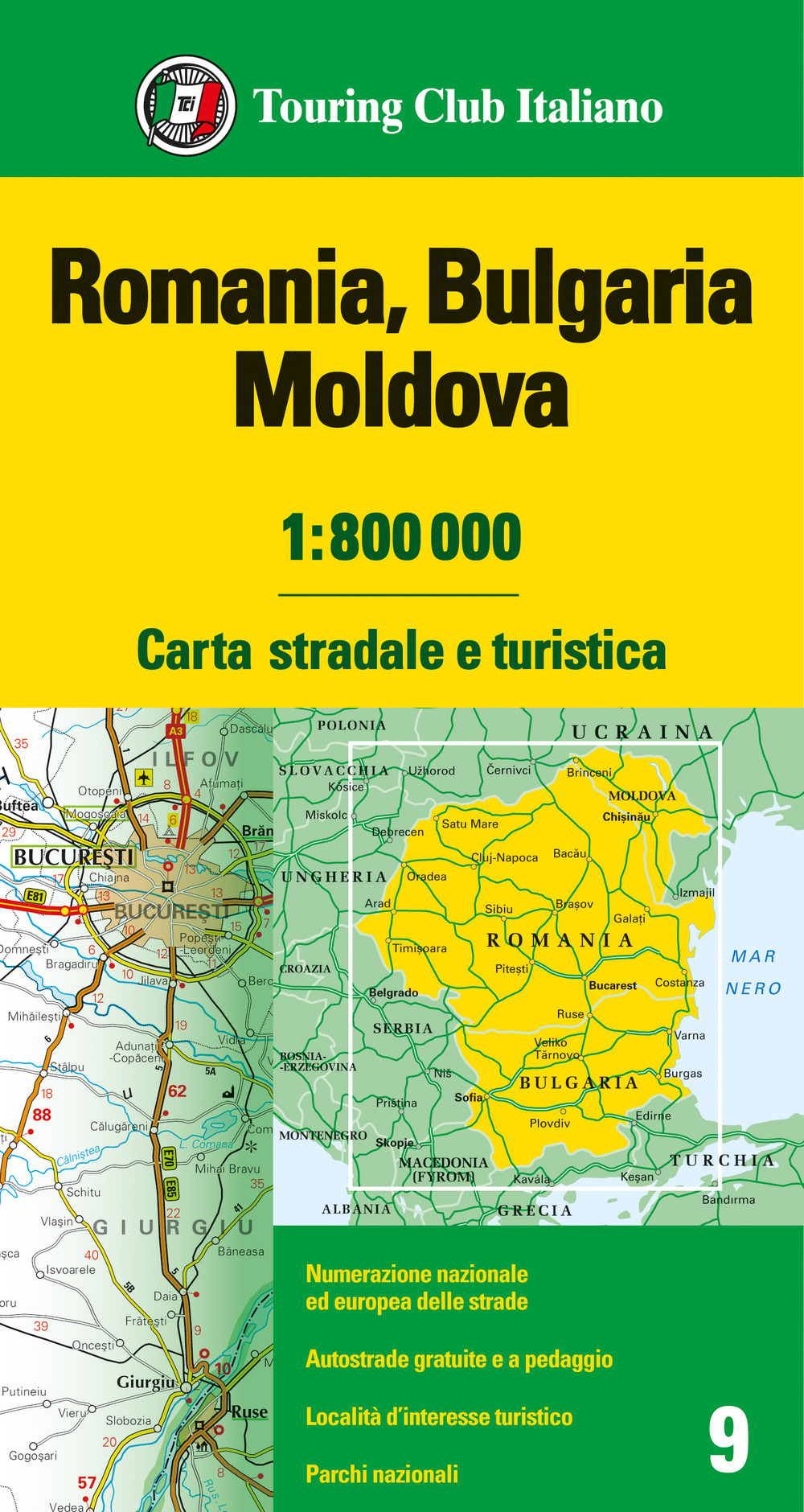 Romania. Bulgaria. Moldavia 1:800.000. Carta stradale e turistica