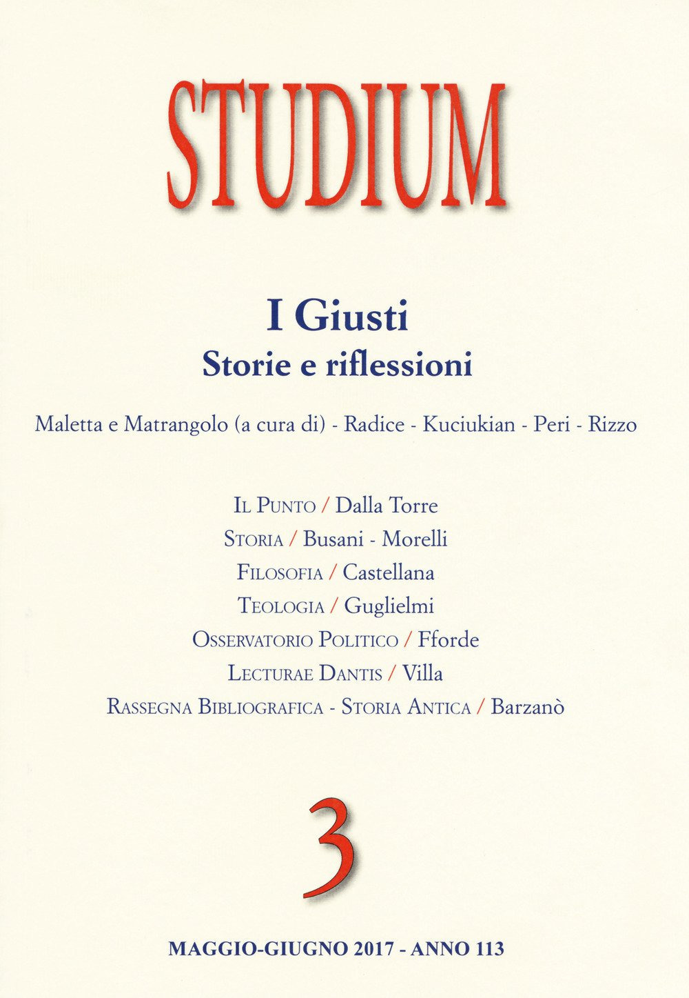 Studium  (2017). Vol. 3: I giusti. Storie e riflessioni